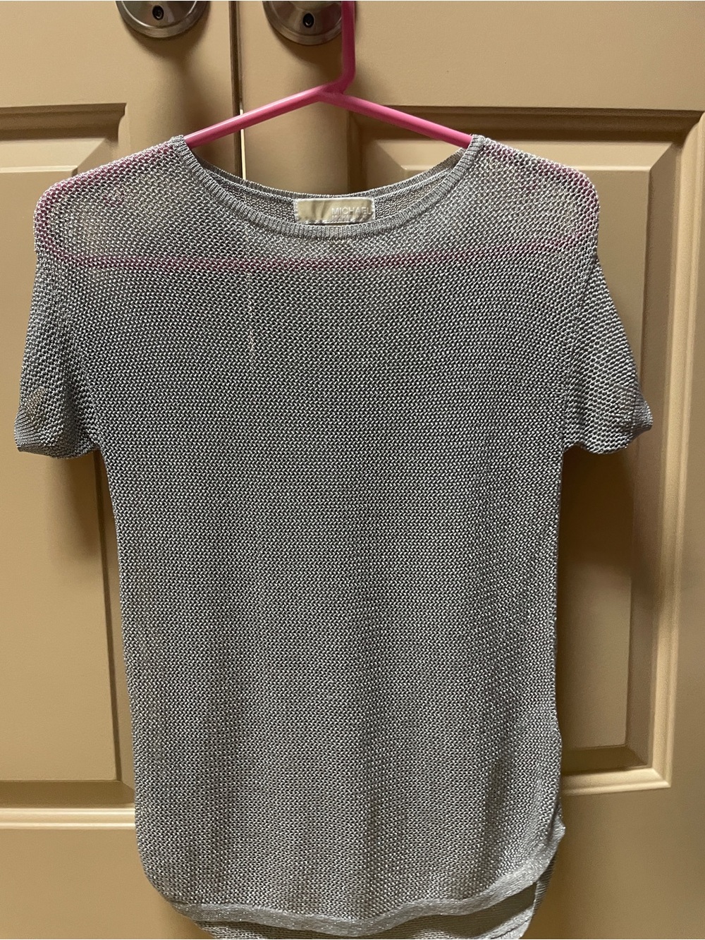 Michael Kors Lightweight Gray/Silver Knit Short Sleeve Top